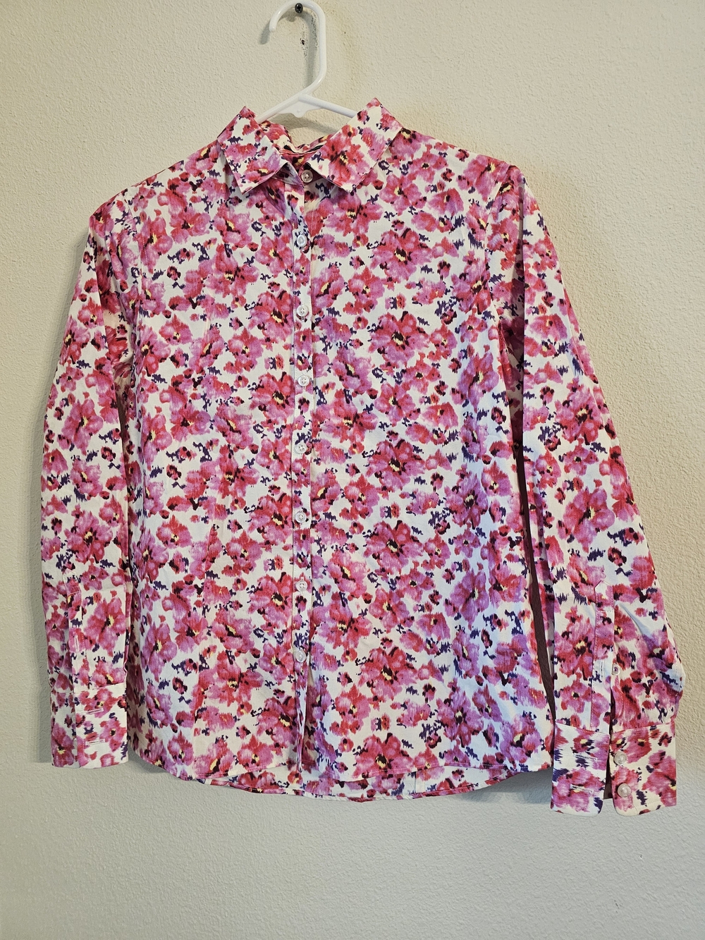 Lands' End Pink Floral Button-Down Shirt